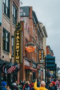 vertical shot of street with the valentine restaurant sign in nashville usa